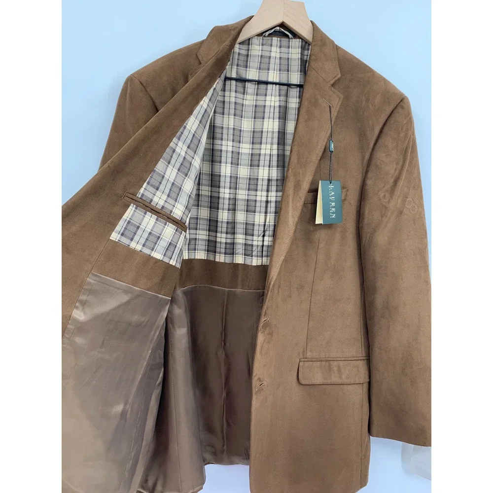 Ralph Lauren Blazer Jacket Mens 44L Brown Faux Suede UltraSuede Sport Coat NEW